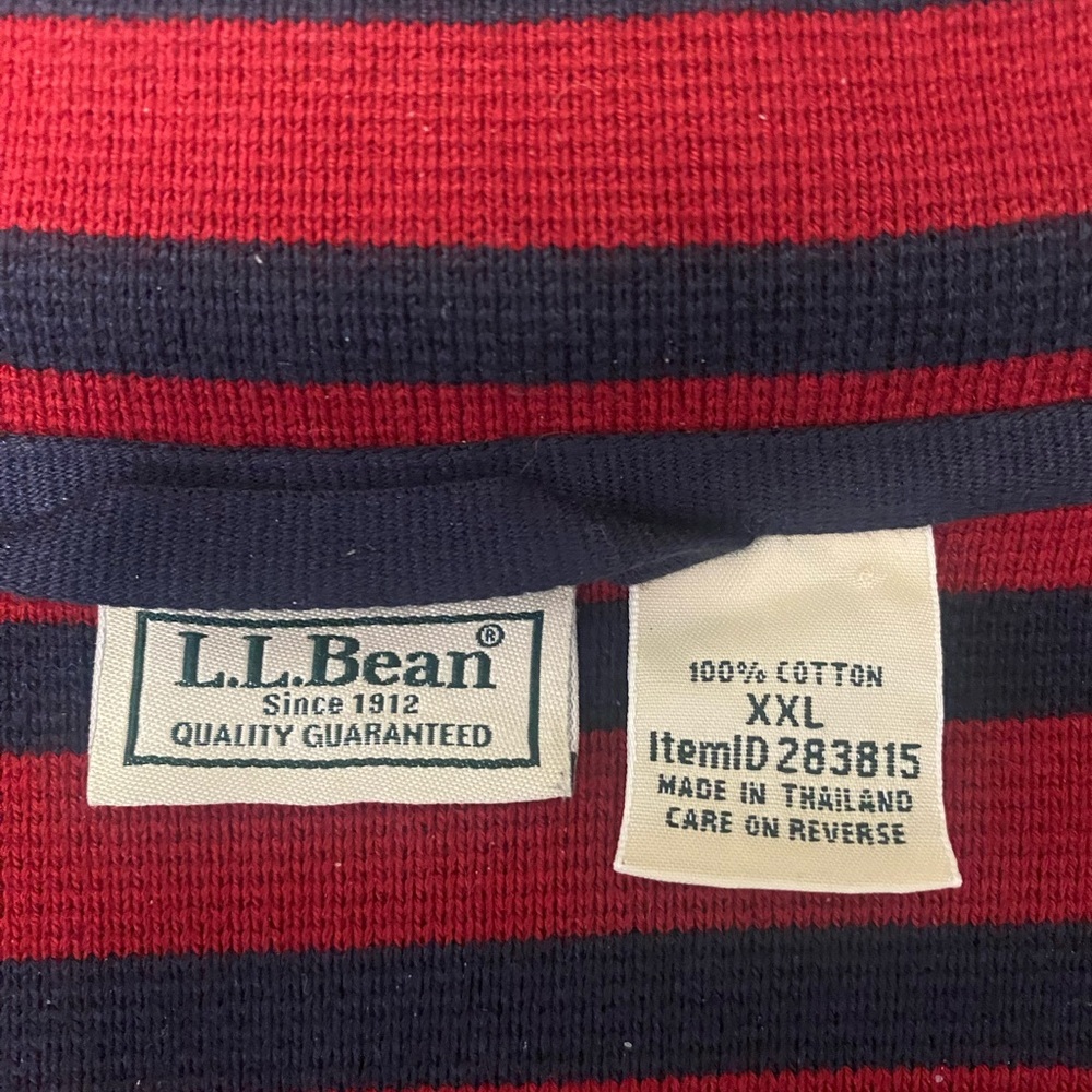 LL Bean Mens Striped Sweater Size XXL Long Sleeve Quarter Zip Pullover Red Navy - Picture 3 of 8